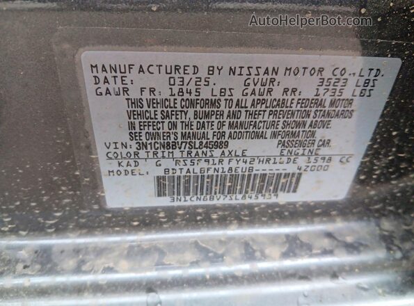 3N1CN8BV7SL845989 2025 NISSAN VERSA Gray VIN sticker view