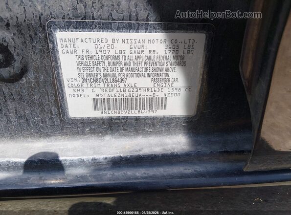 3N1CN8DV2LL864397 2020 NISSAN VERSA Black Շարժիչի բաժամունքի տեսք