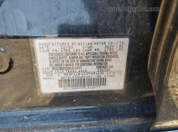 3N1CN8DV2ML812477 2021 NISSAN VERSA Black Вид наклейки з VIN-кодом