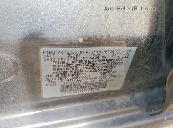 3N1CN8DV2ML896784 2021 NISSAN VERSA Gray VIN կոդի պիտակի տեսք