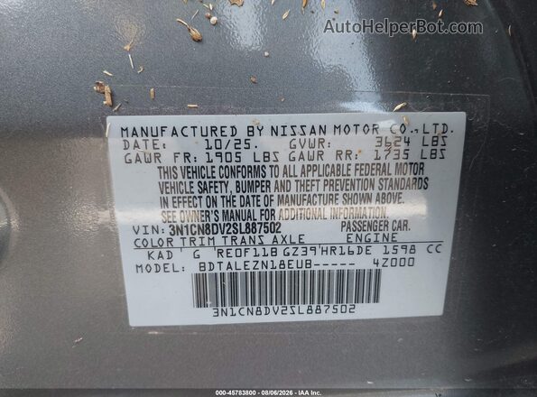 3N1CN8DV2SL887502 2025 NISSAN VERSA Gray Vista del compartimento del motor