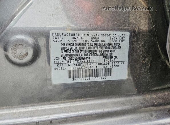 3N1CN8DV5ML896410 2021 NISSAN VERSA Charcoal Engine compartment view