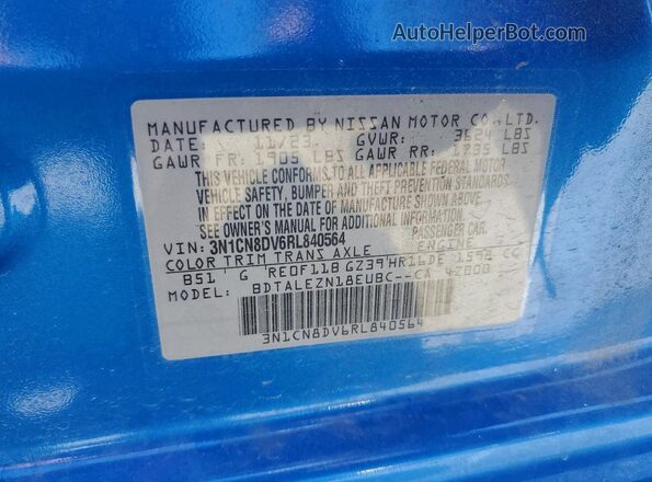 3N1CN8DV6RL840564 2024 NISSAN VERSA Blue Շարժիչի բաժամունքի տեսք