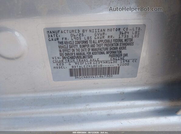 3N1CN8DV6SL867320 2025 NISSAN VERSA Silver Widok komory silnika