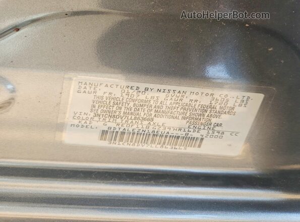3N1CN8DV7LL863665 2020 NISSAN VERSA Gray Widok komory silnika