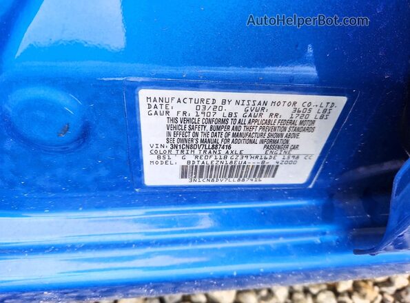 3N1CN8DV7LL887416 2020 NISSAN VERSA Blue Vista del compartimento del motor