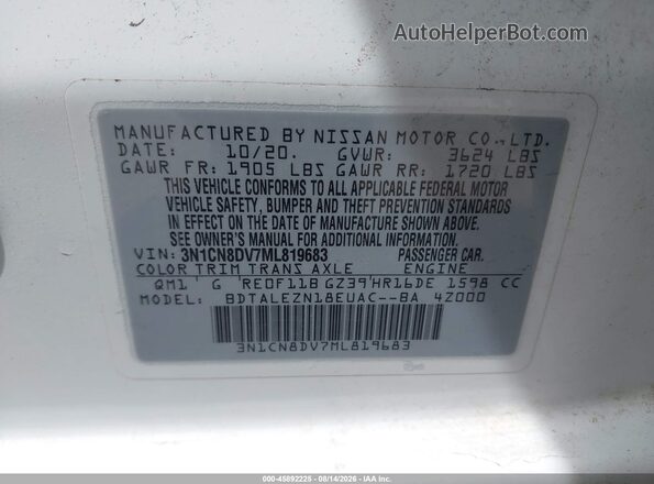 3N1CN8DV7ML819683 2021 NISSAN VERSA White ძრავის განყოფილების ხედი