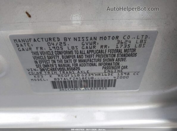 3N1CN8EV0SL855825 2025 NISSAN VERSA Silver Engine compartment view