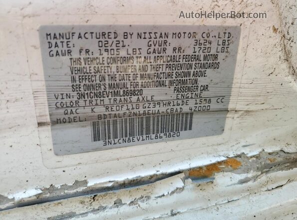 3N1CN8EV1ML869820 2021 NISSAN VERSA White Widok komory silnika