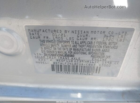 3N1CN8EV2ML856560 2021 NISSAN VERSA Silver Вид підкапотного простору