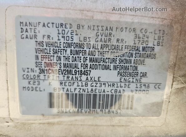3N1CN8EV2ML918457 2021 NISSAN VERSA Silver VIN կոդի պիտակի տեսք