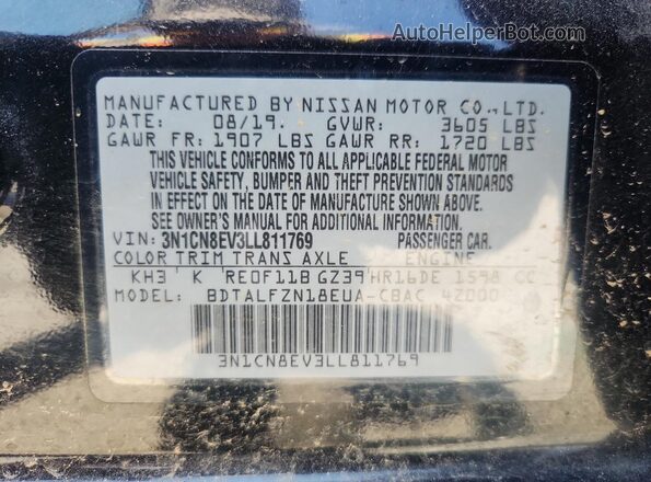 3N1CN8EV3LL811769 2020 NISSAN VERSA Черный Вид подкапотного пространства