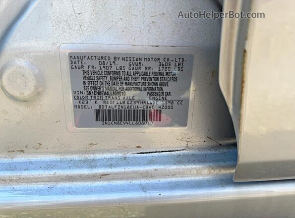 3N1CN8EV4LL808010 2020 NISSAN VERSA Silver Սալոնի հետևի տեսք