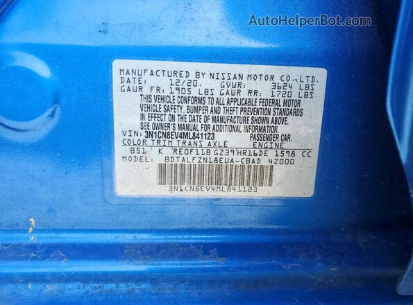 3N1CN8EV4ML841123 2021 NISSAN VERSA Blue Widok komory silnika