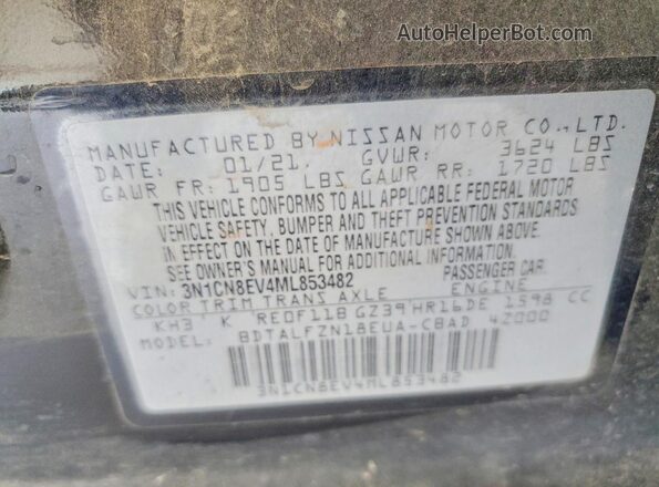 3N1CN8EV4ML853482 2021 NISSAN VERSA Black ძრავის განყოფილების ხედი