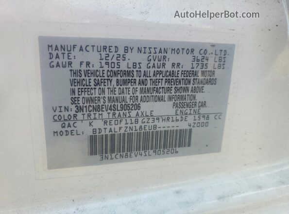 3N1CN8EV4SL905206 2025 NISSAN VERSA White Engine compartment view