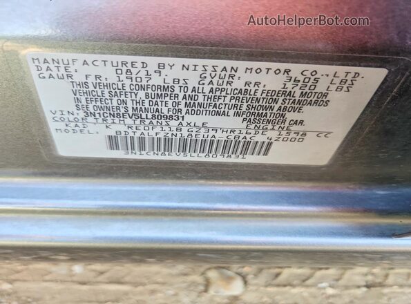 3N1CN8EV5LL809831 2020 NISSAN VERSA Gray Շարժիչի բաժամունքի տեսք