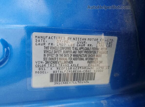 3N1CN8EV7LL901426 2020 NISSAN VERSA Синий Вид наклейки с VIN-кодом