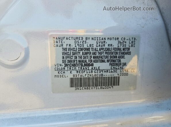 3N1CN8EV7SL860049 2025 NISSAN VERSA Blue VIN կոդի պիտակի տեսք
