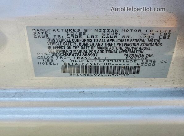 3N1CN8EV7SL888997 2025 NISSAN VERSA Silver Widok naklejki z numerem VIN