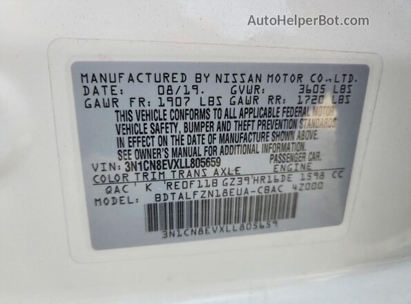 3N1CN8EVXLL805659 2020 NISSAN VERSA White Вид підкапотного простору