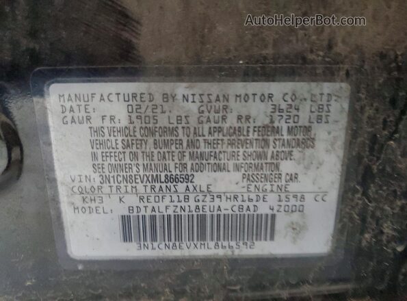 3N1CN8EVXML866592 2021 NISSAN VERSA Black Вид підкапотного простору