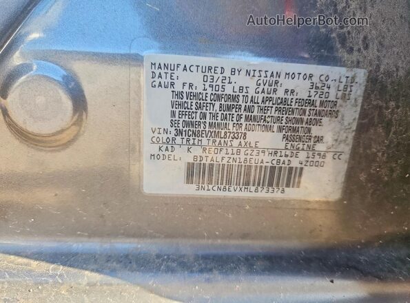 3N1CN8EVXML873378 2021 NISSAN VERSA Gray ძრავის განყოფილების ხედი