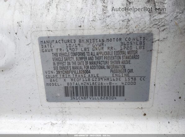 3N1CN8FV1LL828004 2020 NISSAN VERSA White Vista del compartimento del motor
