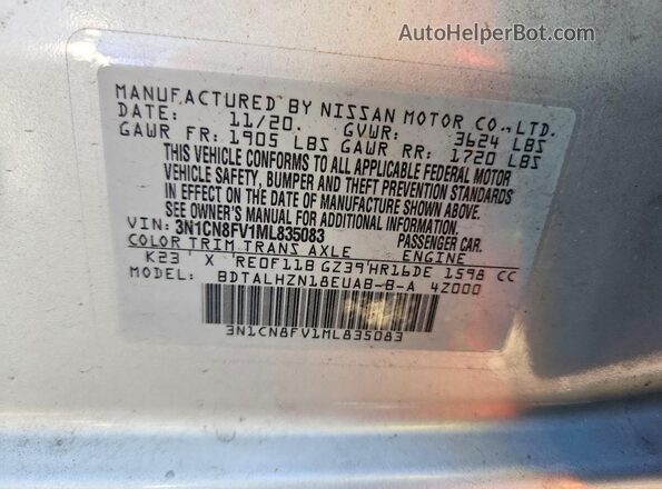 3N1CN8FV1ML835083 2021 NISSAN VERSA Silver ძრავის განყოფილების ხედი