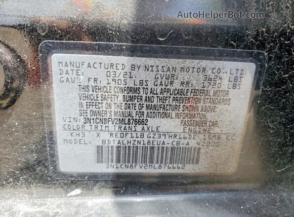 3N1CN8FV2ML876662 2021 NISSAN VERSA Black ძრავის განყოფილების ხედი