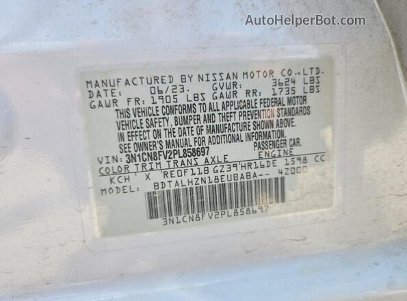 3N1CN8FV2PL858697 2023 NISSAN VERSA Серый Вид наклейки с VIN-кодом