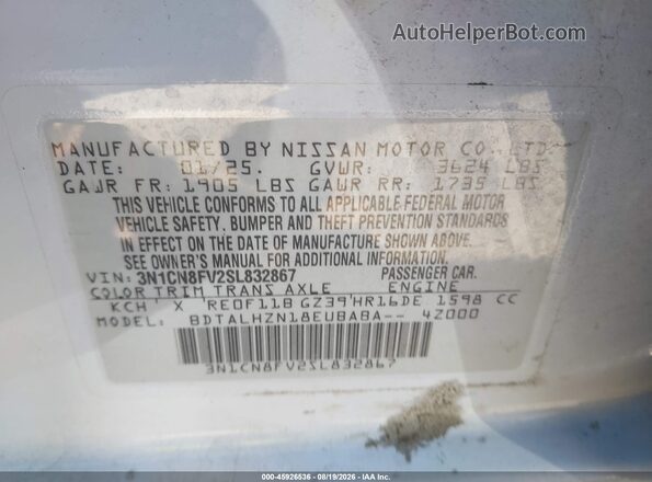 3N1CN8FV2SL832867 2025 NISSAN VERSA Gray Vista del compartimento del motor