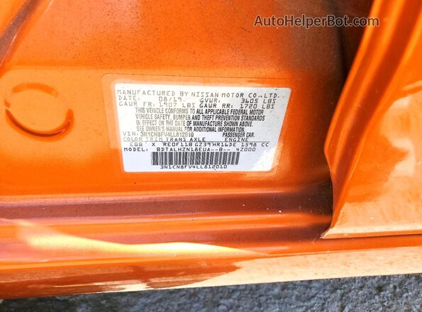 3N1CN8FV4LL812010 2020 NISSAN VERSA Orange Widok komory silnika