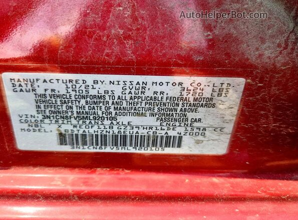 3N1CN8FV5ML920105 2021 NISSAN VERSA Коричневый Вид подкапотного пространства
