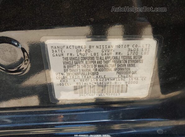 3N1CN8FV6LL912013 2020 NISSAN VERSA Black Вид підкапотного простору