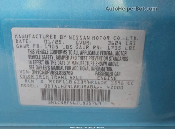 3N1CN8FV6SL835769 2025 NISSAN VERSA Blue Շարժիչի բաժամունքի տեսք