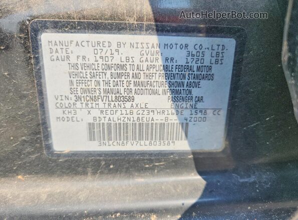 3N1CN8FV7LL803589 2020 NISSAN VERSA Black Widok komory silnika