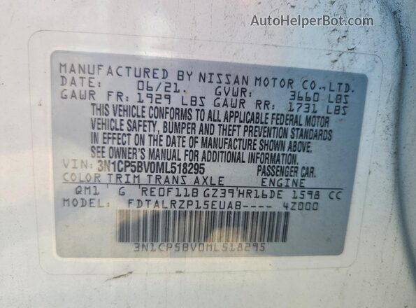 3N1CP5BV0ML518295 2021 NISSAN KICKS White Engine compartment view