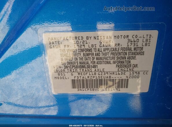 3N1CP5BV0ML551491 2021 NISSAN KICKS Blue Вид підкапотного простору