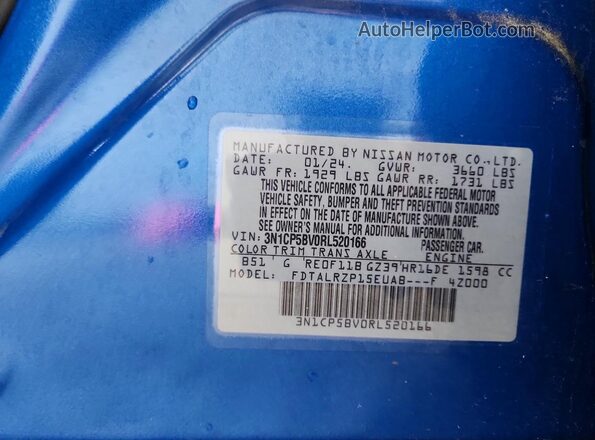 3N1CP5BV0RL520166 2024 NISSAN KICKS Blue VIN კოდის სტიკერის ხედი