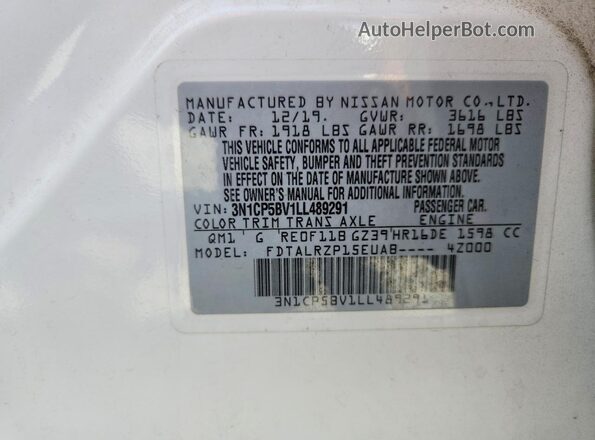 3N1CP5BV1LL489291 2020 NISSAN KICKS Белый Панорамный вид салона 360°