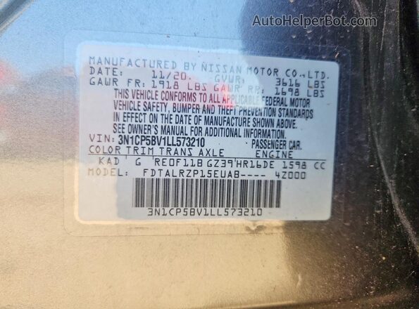 3N1CP5BV1LL573210 2020 NISSAN KICKS Gray Vista del compartimento del motor