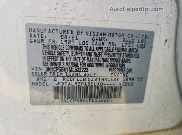 3N1CP5BV1ML532223 2021 NISSAN KICKS White VIN sticker view