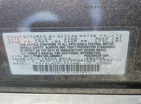 3N1CP5BV1RL489851 2024 NISSAN KICKS Gray VIN კოდის სტიკერის ხედი