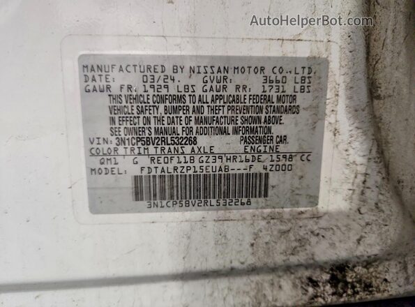 3N1CP5BV2RL532268 2024 NISSAN KICKS White VIN sticker view