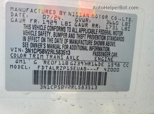 3N1CP5BV2RL583513 2024 NISSAN KICKS White Սալոնի 360 աստիճան տեսք