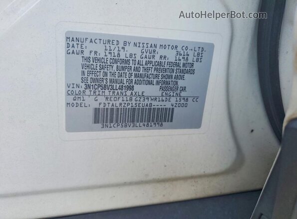 3N1CP5BV3LL481998 2020 NISSAN KICKS White Вид підкапотного простору