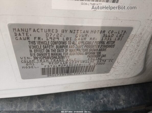 3N1CP5BV3NL528711 2022 NISSAN KICKS White Engine compartment view