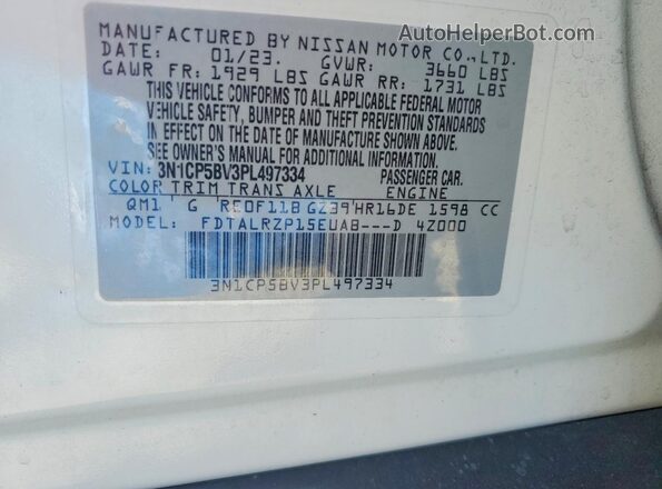 3N1CP5BV3PL497334 2023 NISSAN KICKS Белый Вид наклейки с VIN-кодом