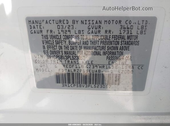 3N1CP5BV3PL523057 2023 NISSAN KICKS White Engine compartment view